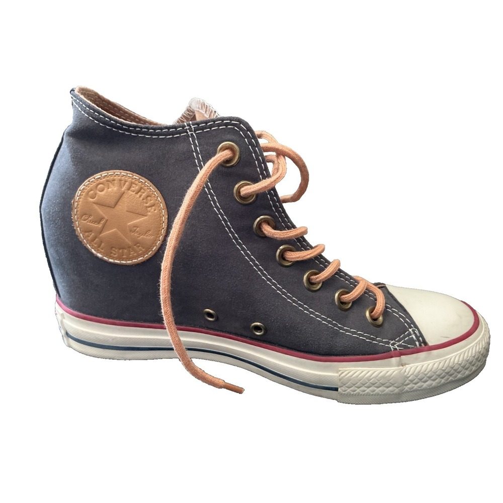 Converse CTAS Lux Mid Hidden Wedge Heel Distressed Blue Grey 8 Womens Shoes